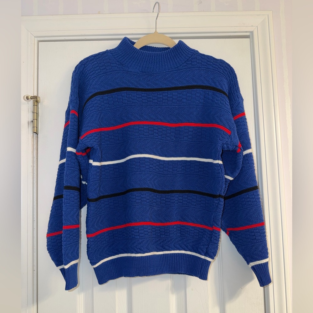 Vintage American Pride Blue Striped Sweater size small